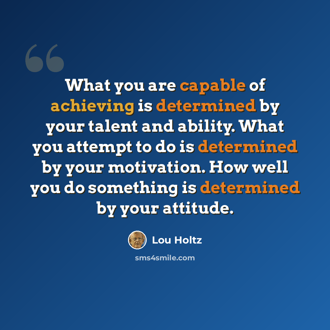 “What you are capable of achieving is determined by your talent and ability. What you attempt to do is determined by your motivation. How well you do something is determined by your attitude.” quote by Lou Holtz