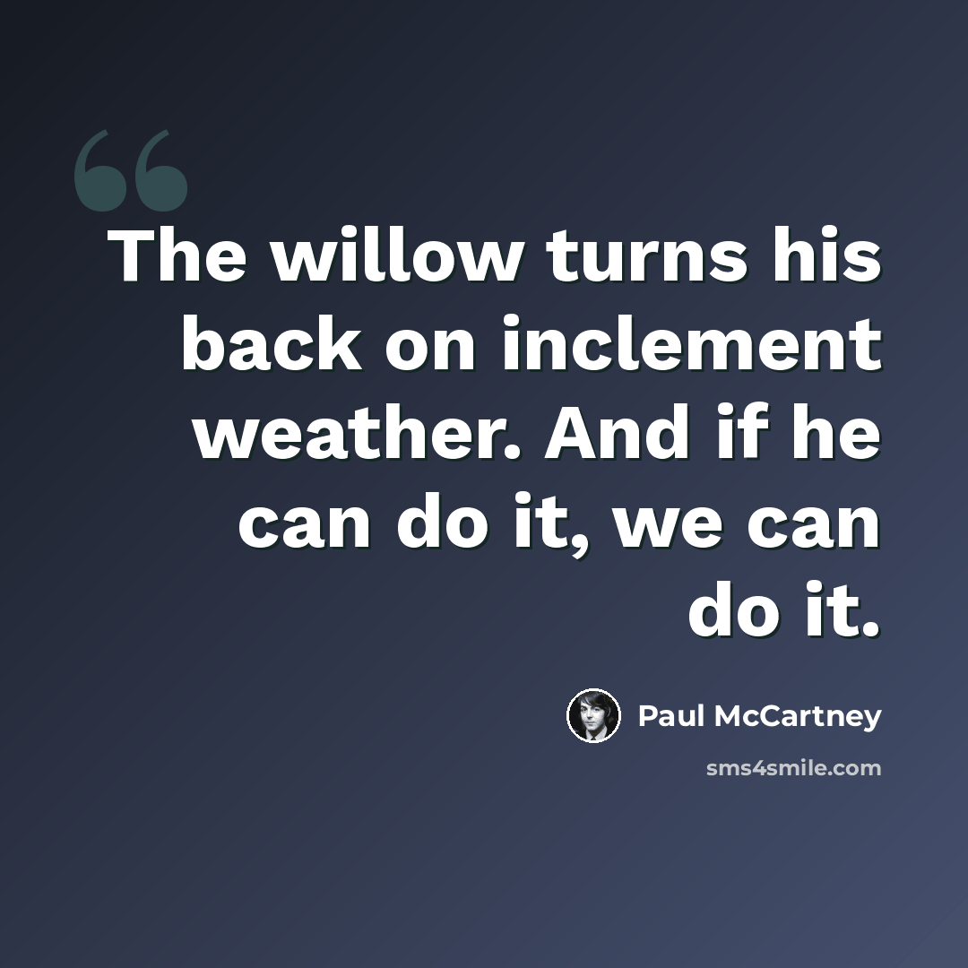 “The willow turns his back on inclement weather. And if he can do it, we can do it.” quote by Paul McCartney