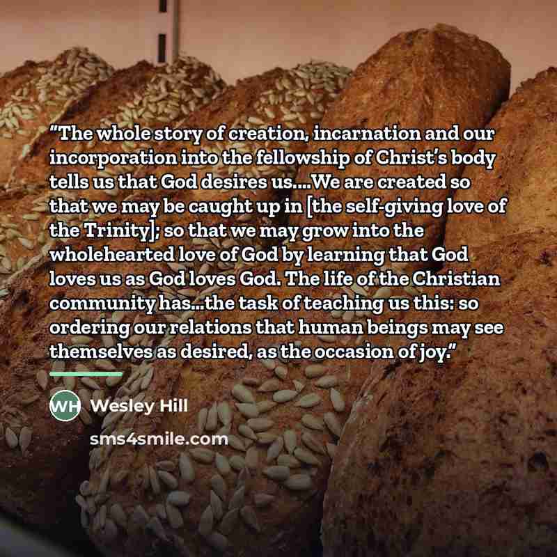 “The whole story of creation, incarnation and our incorporation into the fellowship of Christ’s body tells us that God desires us.…We are created so that we may be caught up in [the self-giving love of the Trinity]; so that we may grow into the wholehearted love of God by learning that God loves us…” quote by Wesley Hill