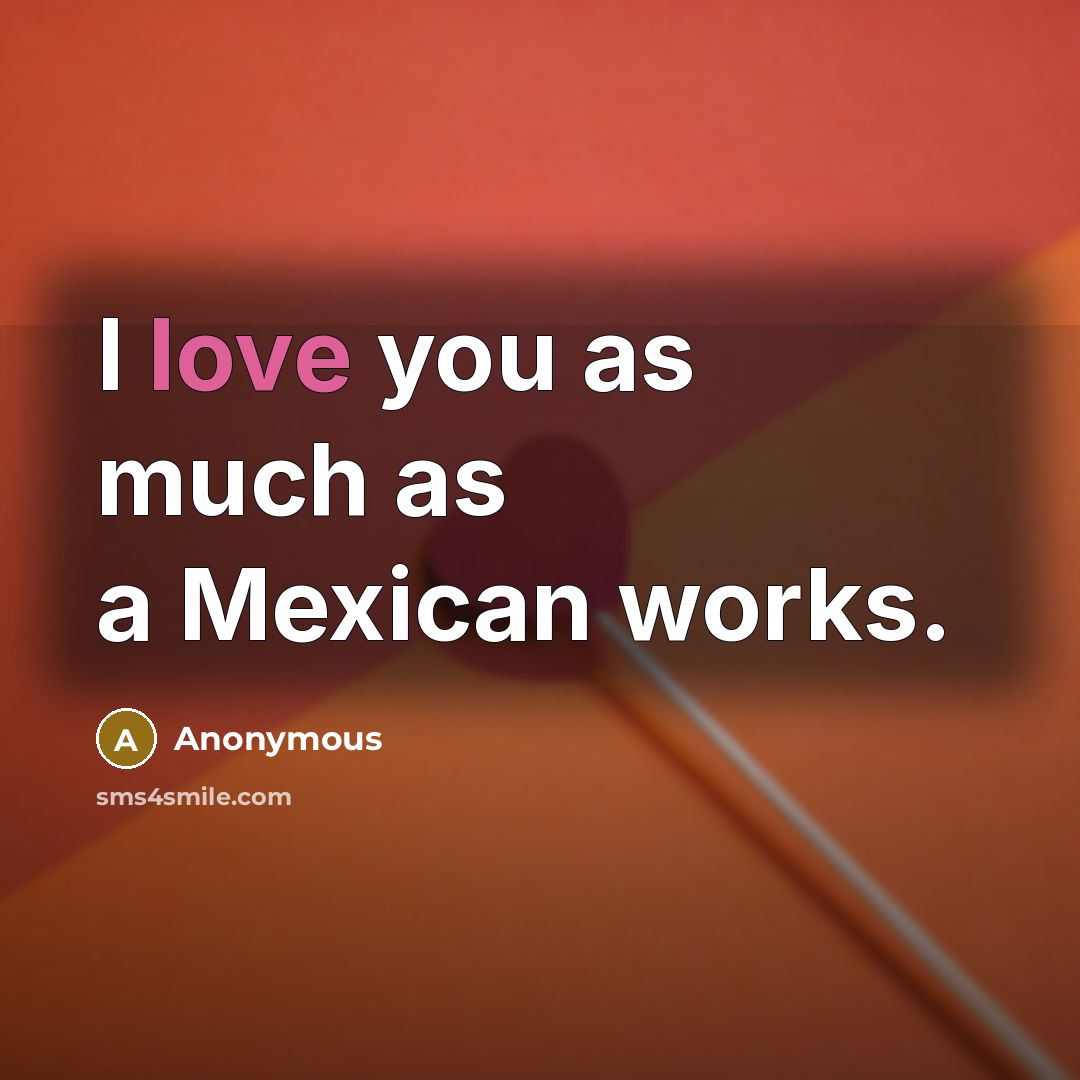 “I love you as much as a Mexican works.” quote by Anonymous