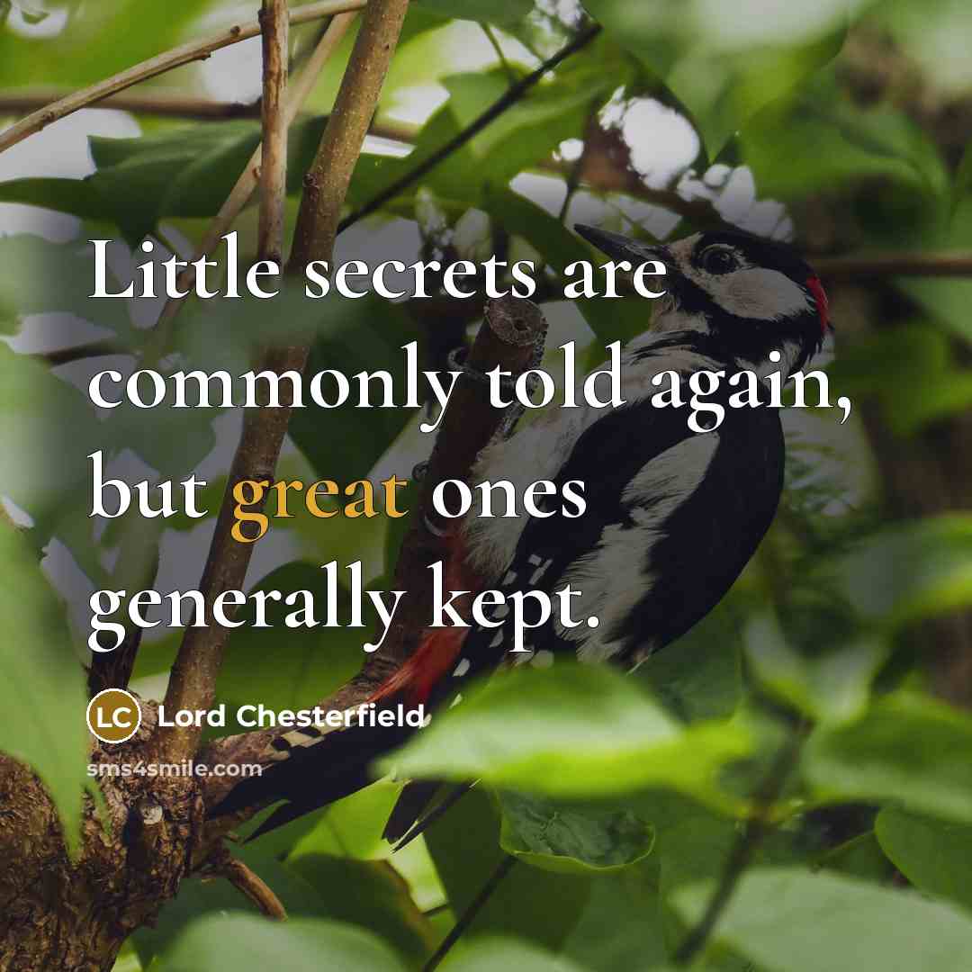 “Little secrets are commonly told again, but great ones generally kept.” quote by Lord Chesterfield
