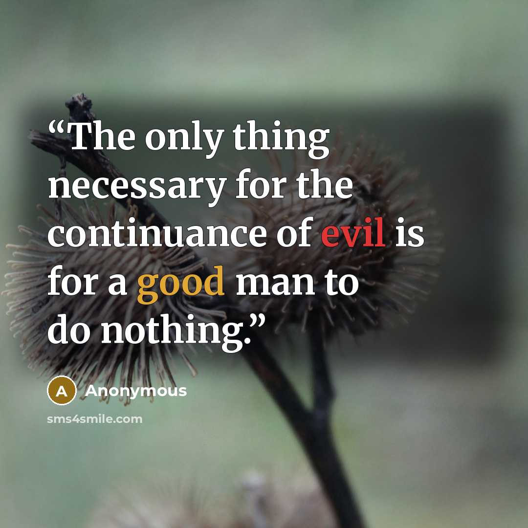 “The only thing necessary for the continuance of evil is for a good man to do nothing.” quote by Anonymous