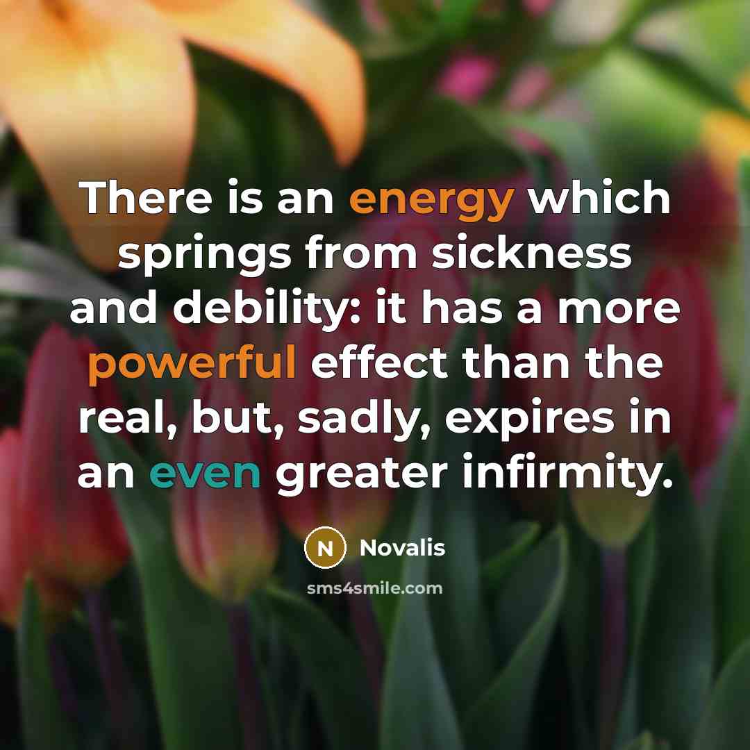 “There is an energy which springs from sickness and debility: it has a more powerful effect than the real, but, sadly, expires in an even greater infirmity.” quote by Novalis