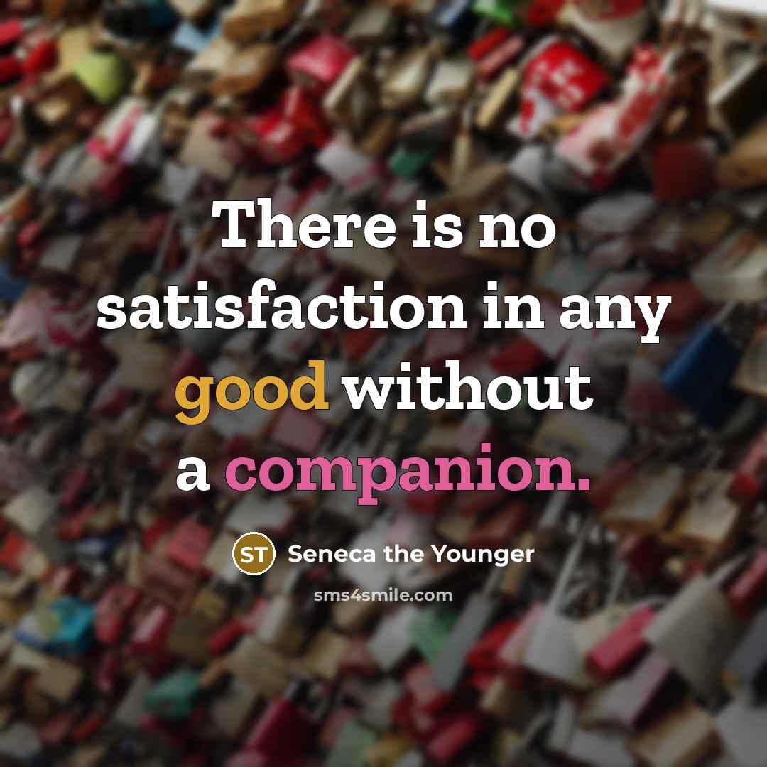“There is no satisfaction in any good without a companion.” quote by Seneca the Younger
