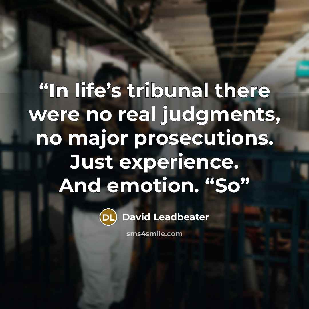 “In life’s tribunal there were no real judgments, no major prosecutions. Just experience. And emotion. “So” quote by David Leadbeater