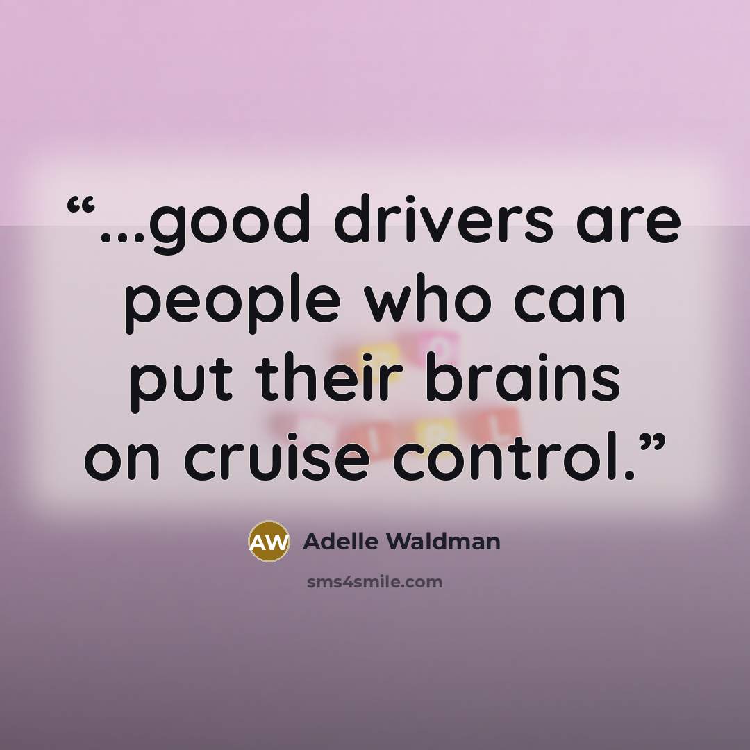 “...good drivers are people who can put their brains on cruise control.” quote by Adelle Waldman
