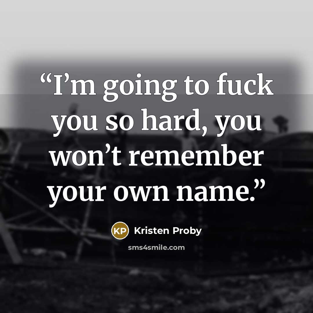 “I’m going to fuck you so hard, you won’t remember your own name.” quote by Kristen Proby