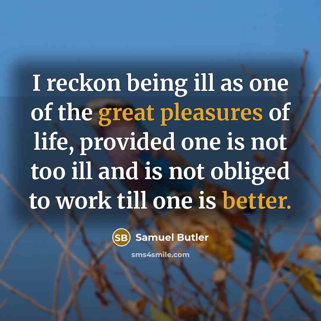 “I reckon being ill as one of the great pleasures of life, provided one is not too ill and is not obliged to work till one is better.” quote by Samuel Butler