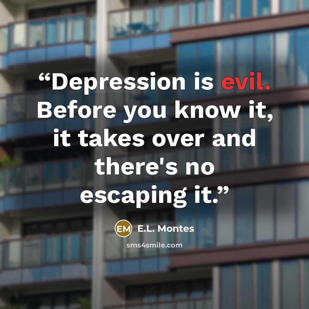 “Depression is evil. Before you know it, it takes over and there's no escaping it.” quote by E.L. Montes