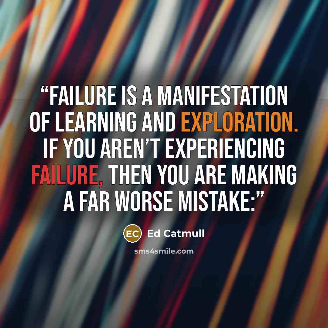 “failure is a manifestation of learning and exploration. If you aren’t experiencing failure, then you are making a far worse mistake:” quote by Ed Catmull