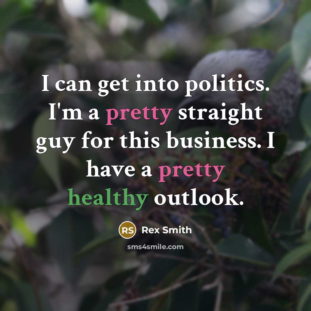 “I can get into politics. I'm a pretty straight guy for this business. I have a pretty healthy outlook.” quote by Rex Smith