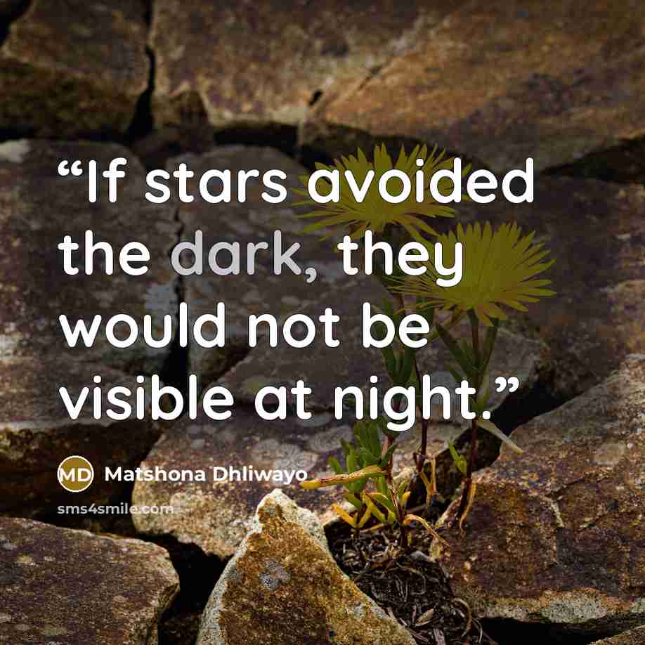 “If stars avoided the dark, they would not be visible at night.” quote by Matshona Dhliwayo