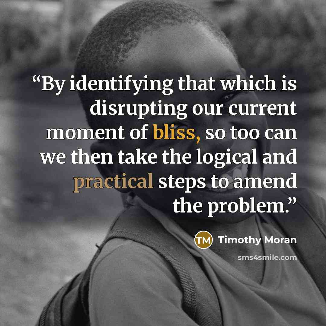 “By identifying that which is disrupting our current moment of bliss, so too can we then take the logical and practical steps to amend the problem.” quote by Timothy Moran