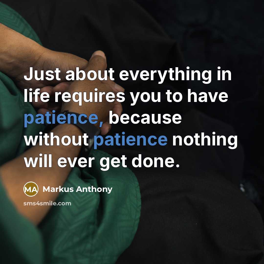 “Just about everything in life requires you to have patience, because without patience nothing will ever get done.” quote by Markus Anthony