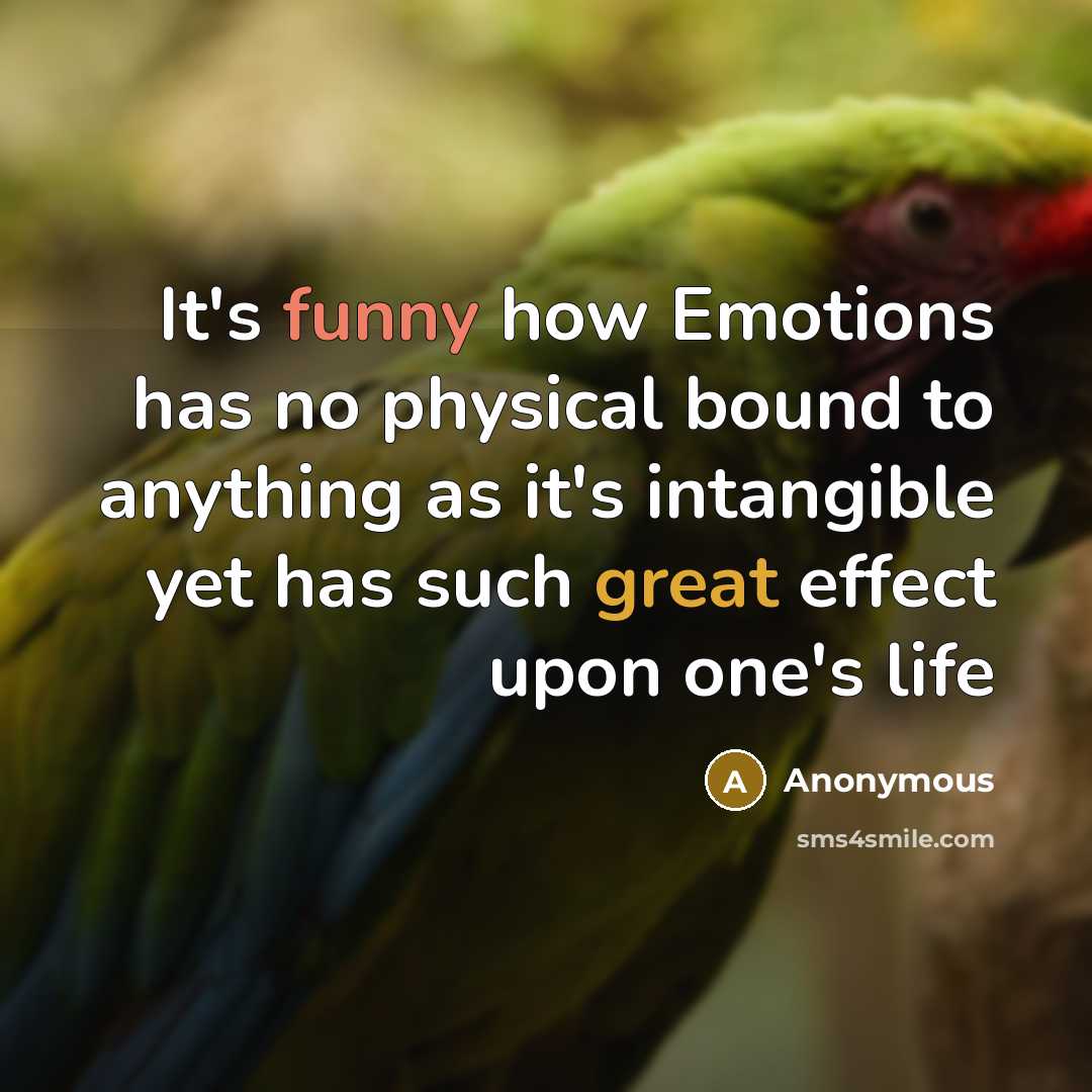 “It's funny how Emotions has no physical bound to anything as it's intangible yet has such great effect upon one's life” quote by Anonymous