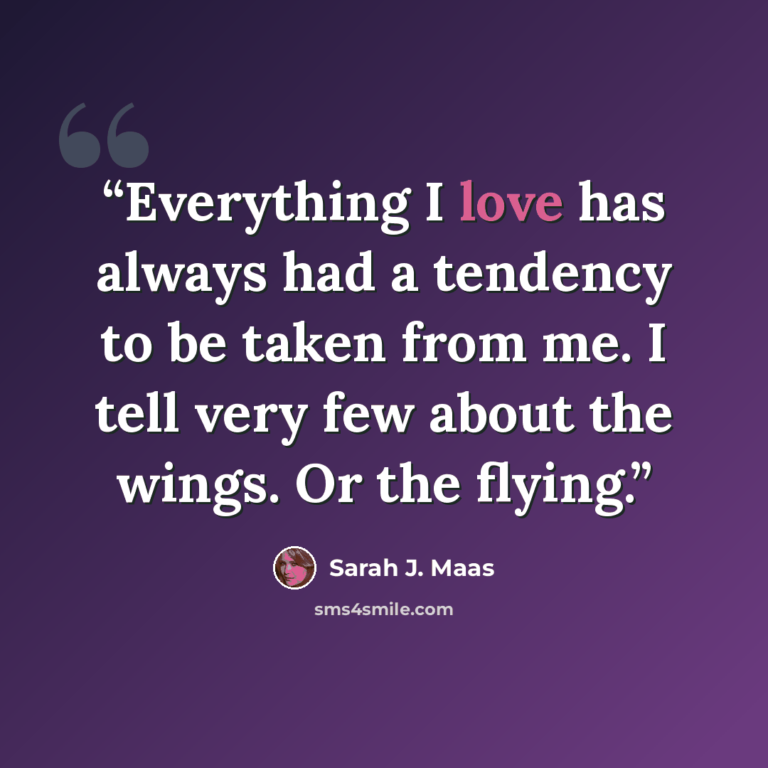 “Everything I love has always had a tendency to be taken from me. I tell very few about the wings. Or the flying.” quote by Sarah J. Maas