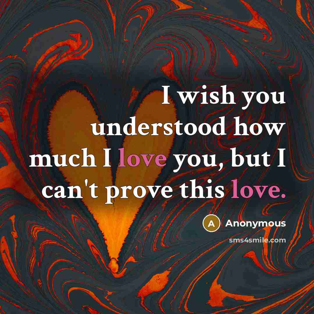 “I wish you understood how much I love you, but I can't prove this love.” quote by Anonymous