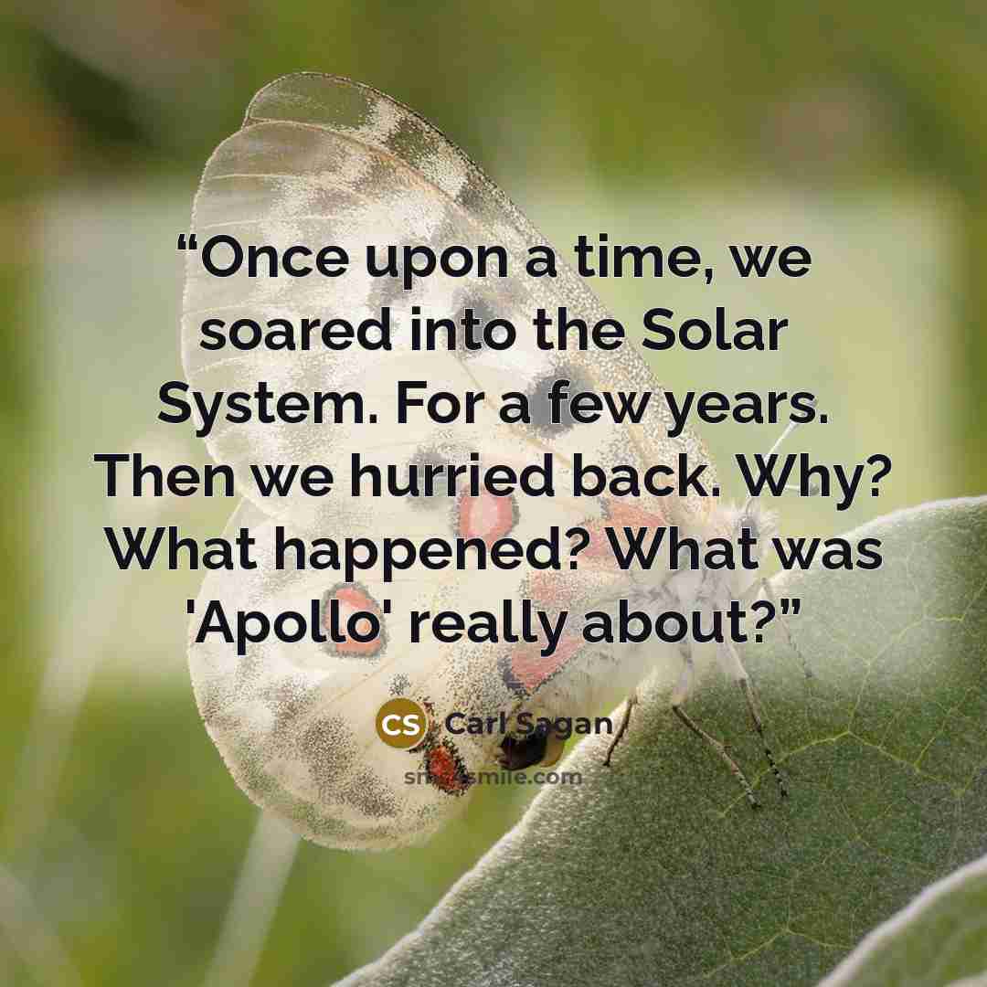 “Once upon a time, we soared into the Solar System. For a few years. Then we hurried back. Why? What happened? What was 'Apollo' really about?” quote by Carl Sagan