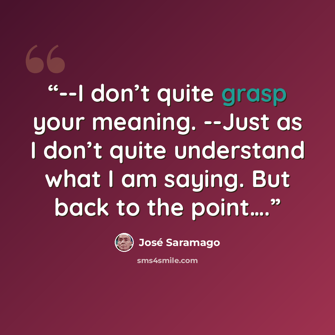 “--I don’t quite grasp your meaning. --Just as I don’t quite understand what I am saying. But back to the point….” quote by José Saramago