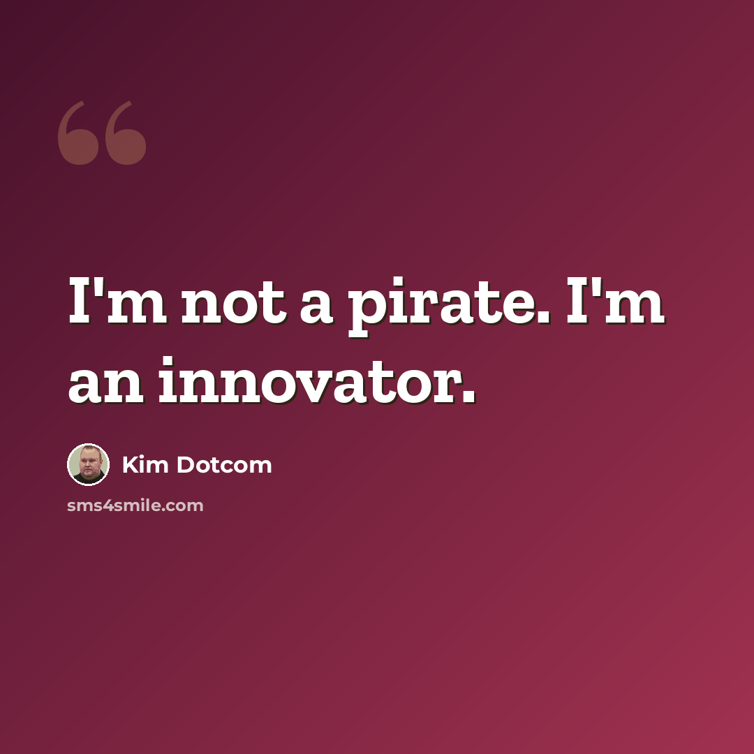 “I'm not a pirate. I'm an innovator.” quote by Kim Dotcom