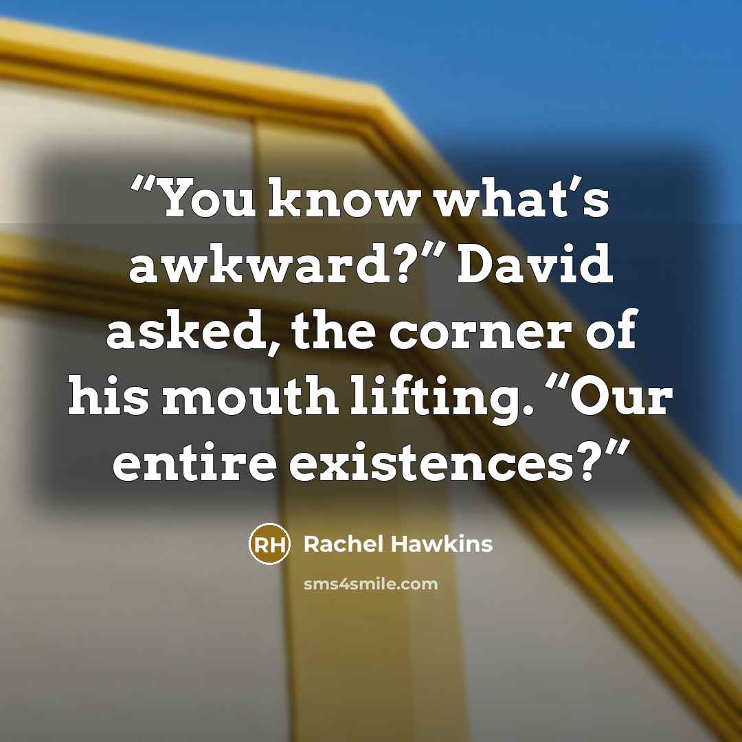 “You know what’s awkward?” David asked, the corner of his mouth lifting. “Our entire existences?” quote by Rachel Hawkins