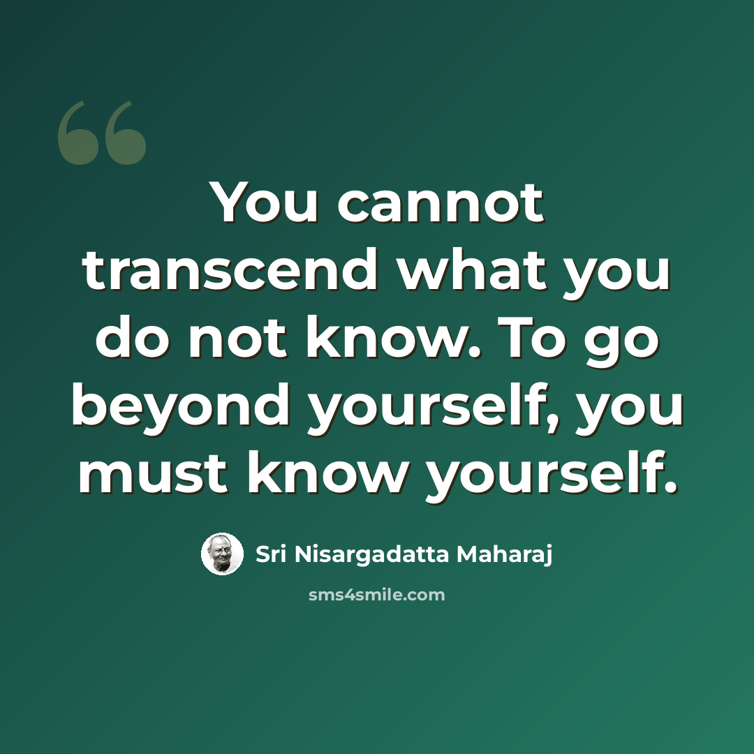 “You cannot transcend what you do not know. To go beyond yourself, you must know yourself.” quote by Sri Nisargadatta Maharaj