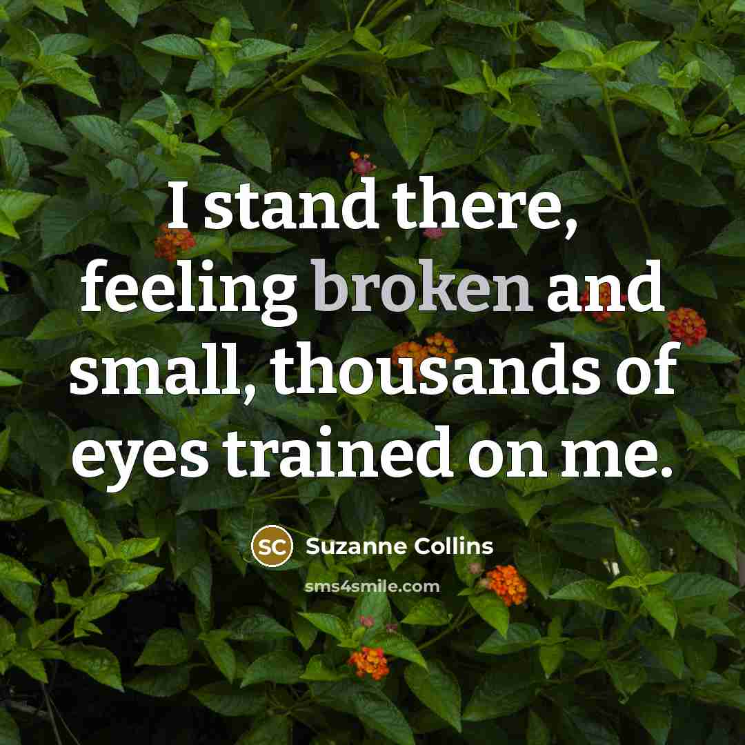 “I stand there, feeling broken and small, thousands of eyes trained on me.” quote by Suzanne Collins