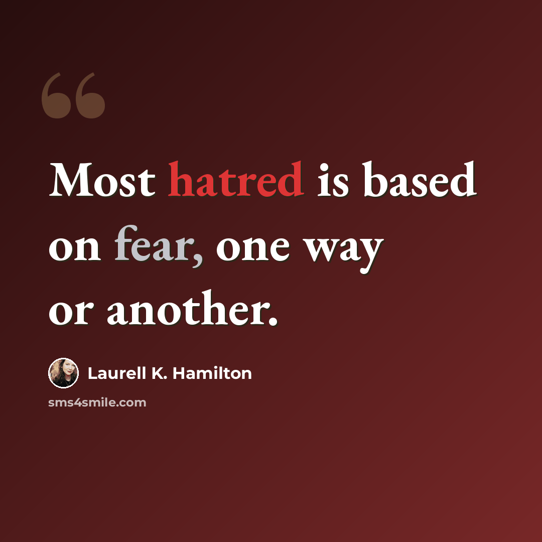 “Most hatred is based on fear, one way or another.” quote by Laurell K. Hamilton