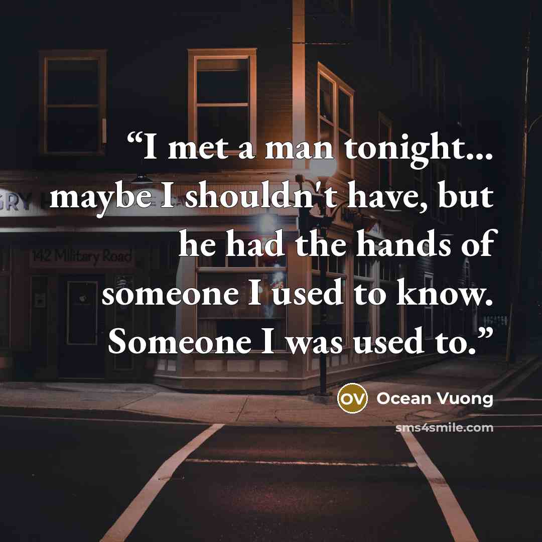 “I met a man tonight… maybe I shouldn't have, but he had the hands of someone I used to know. Someone I was used to.” quote by Ocean Vuong