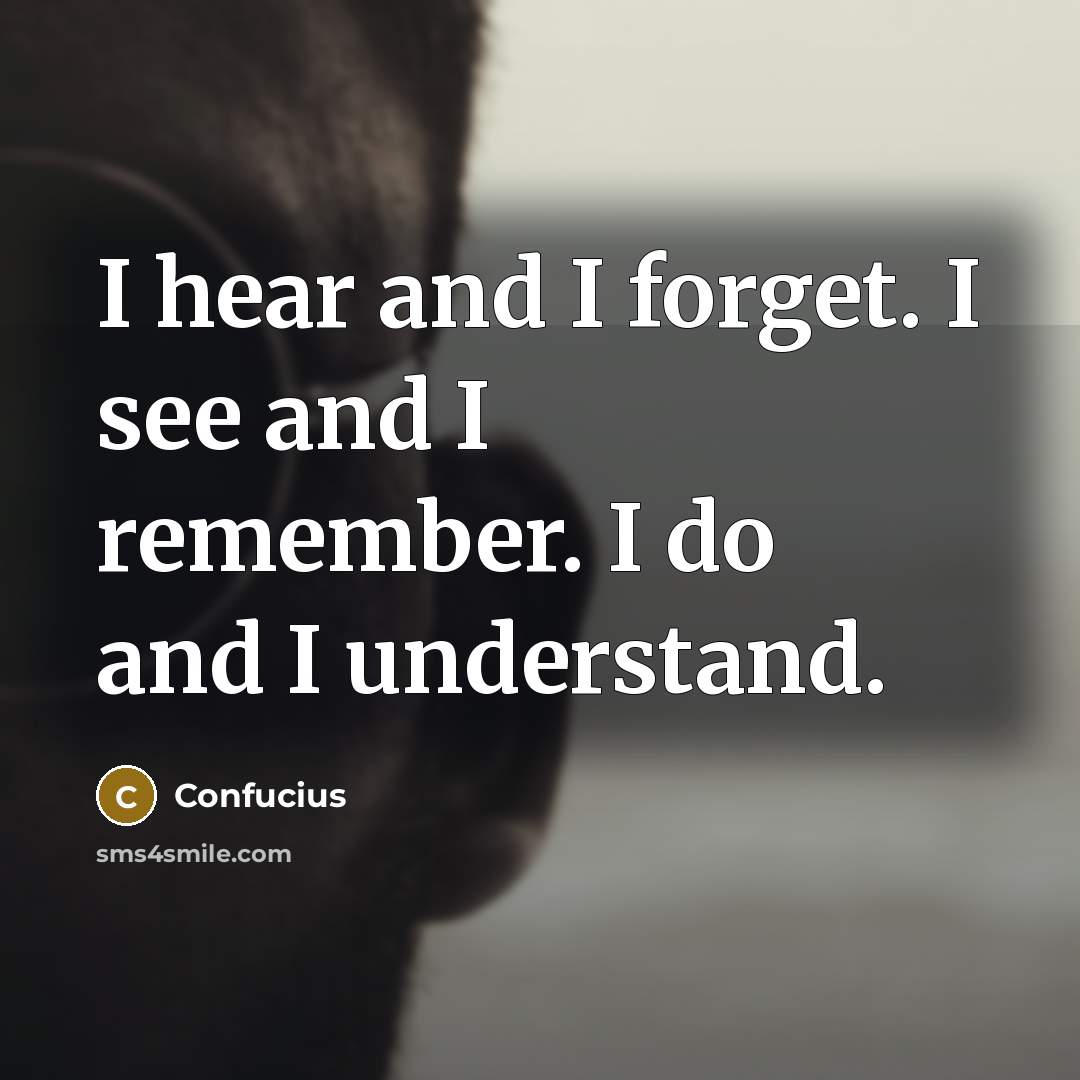 “I hear and I forget. I see and I remember. I do and I understand.” quote by Confucius
