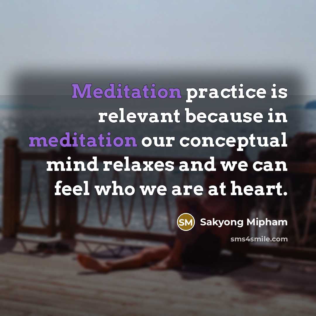 “Meditation practice is relevant because in meditation our conceptual mind relaxes and we can feel who we are at heart.” quote by Sakyong Mipham