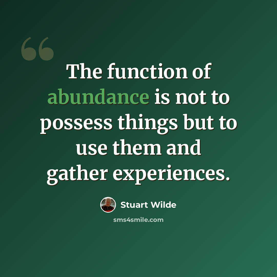 “The function of abundance is not to possess things but to use them and gather experiences.” quote by Stuart Wilde