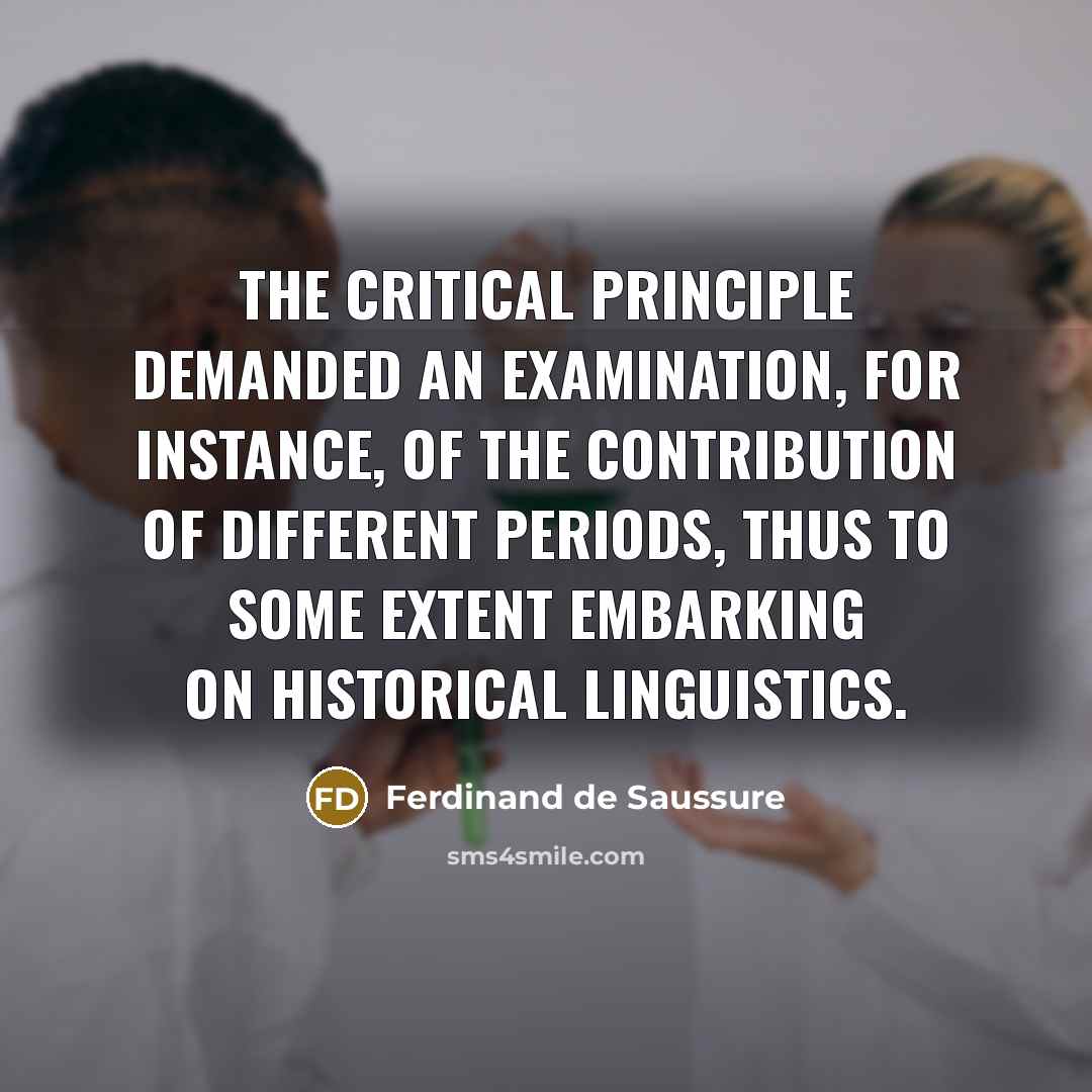 “The critical principle demanded an examination, for instance, of the contribution of different periods, thus to some extent embarking on historical linguistics.” quote by Ferdinand de Saussure