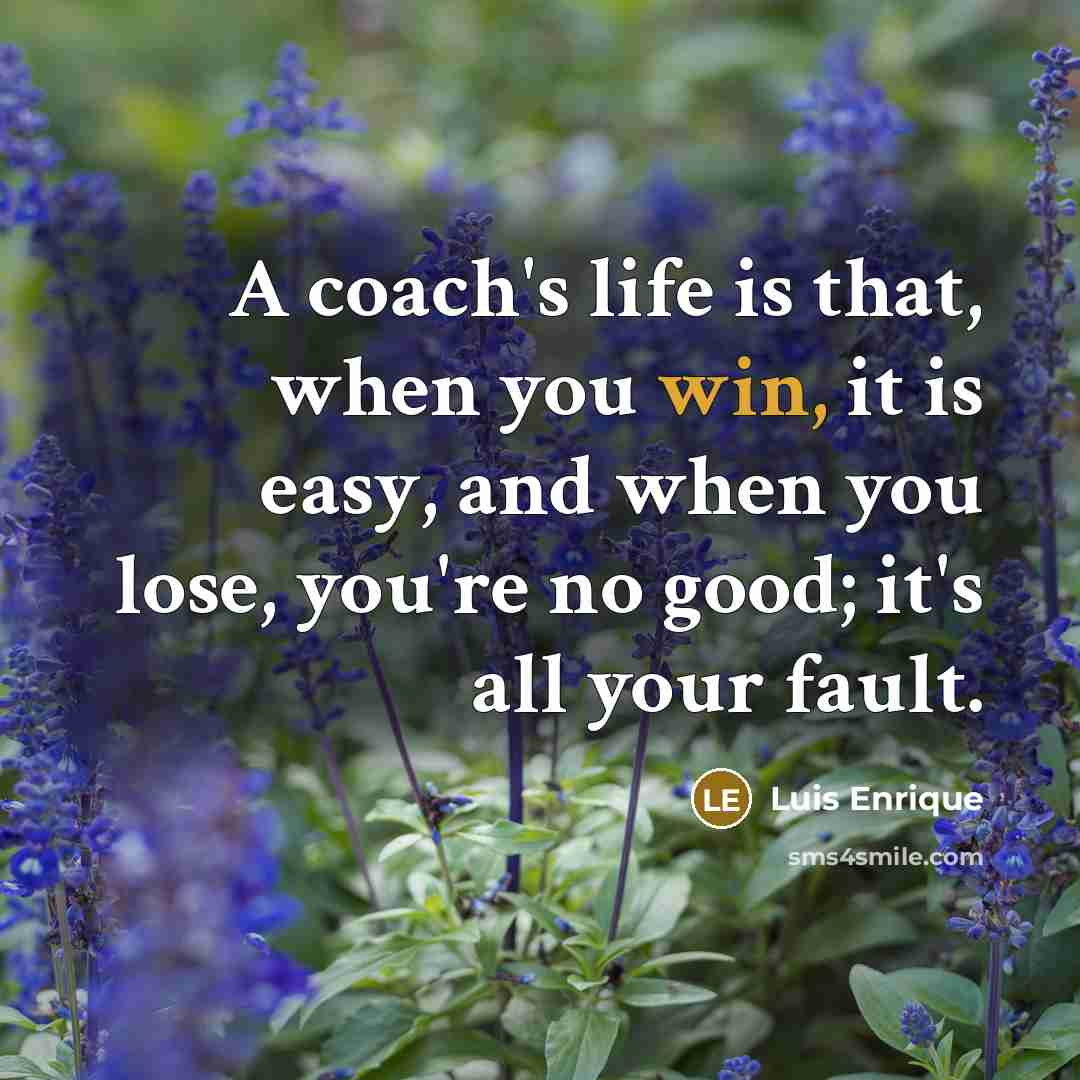 “A coach's life is that, when you win, it is easy, and when you lose, you're no good; it's all your fault.” quote by Luis Enrique