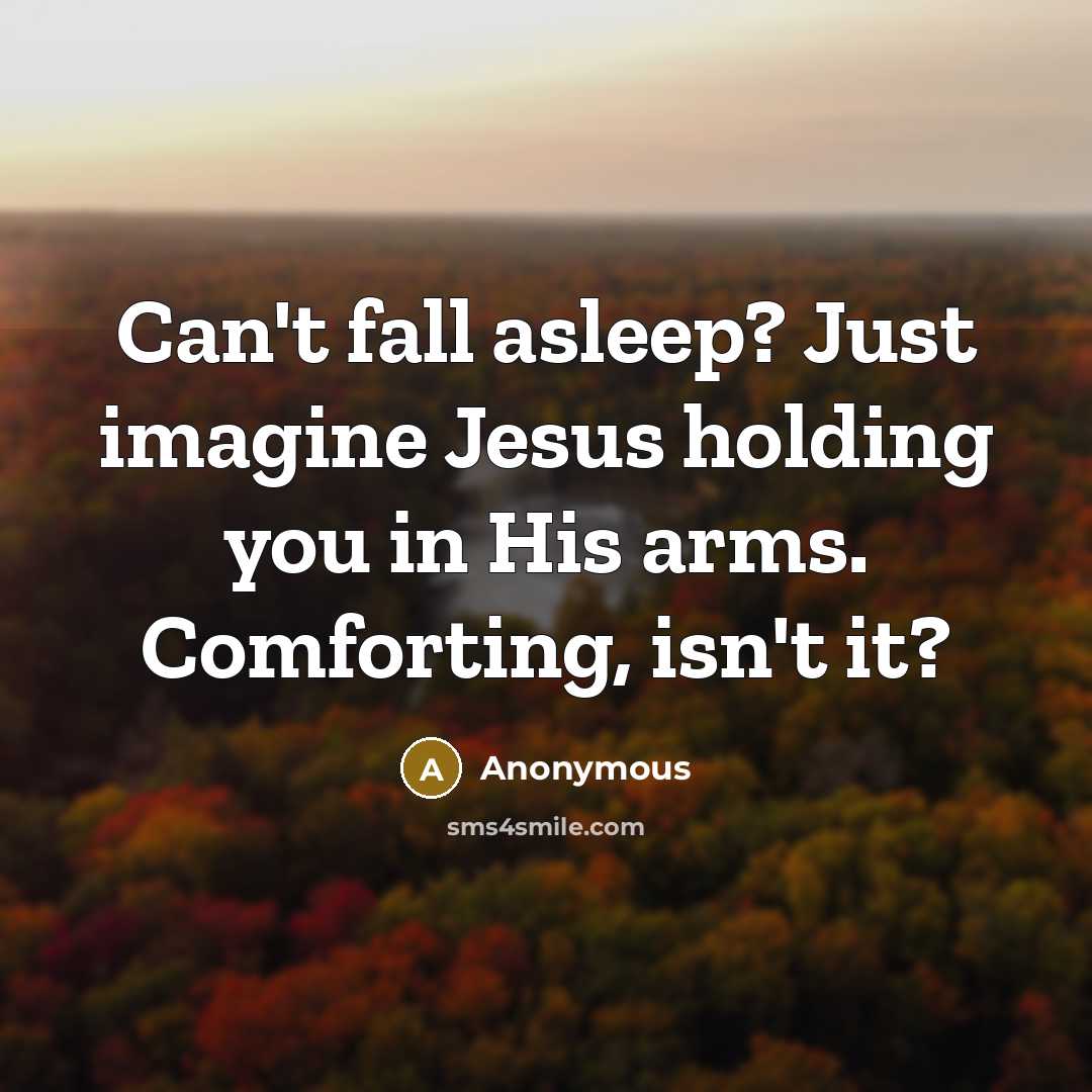 “Can't fall asleep? Just imagine Jesus holding you in His arms. Comforting, isn't it?” quote by Anonymous
