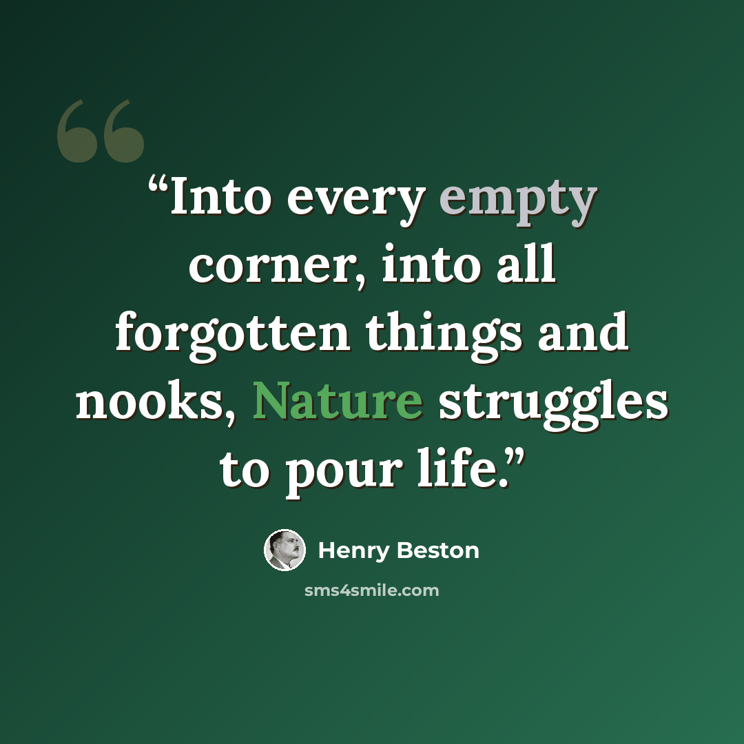 “Into every empty corner, into all forgotten things and nooks, Nature struggles to pour life.” quote by Henry Beston