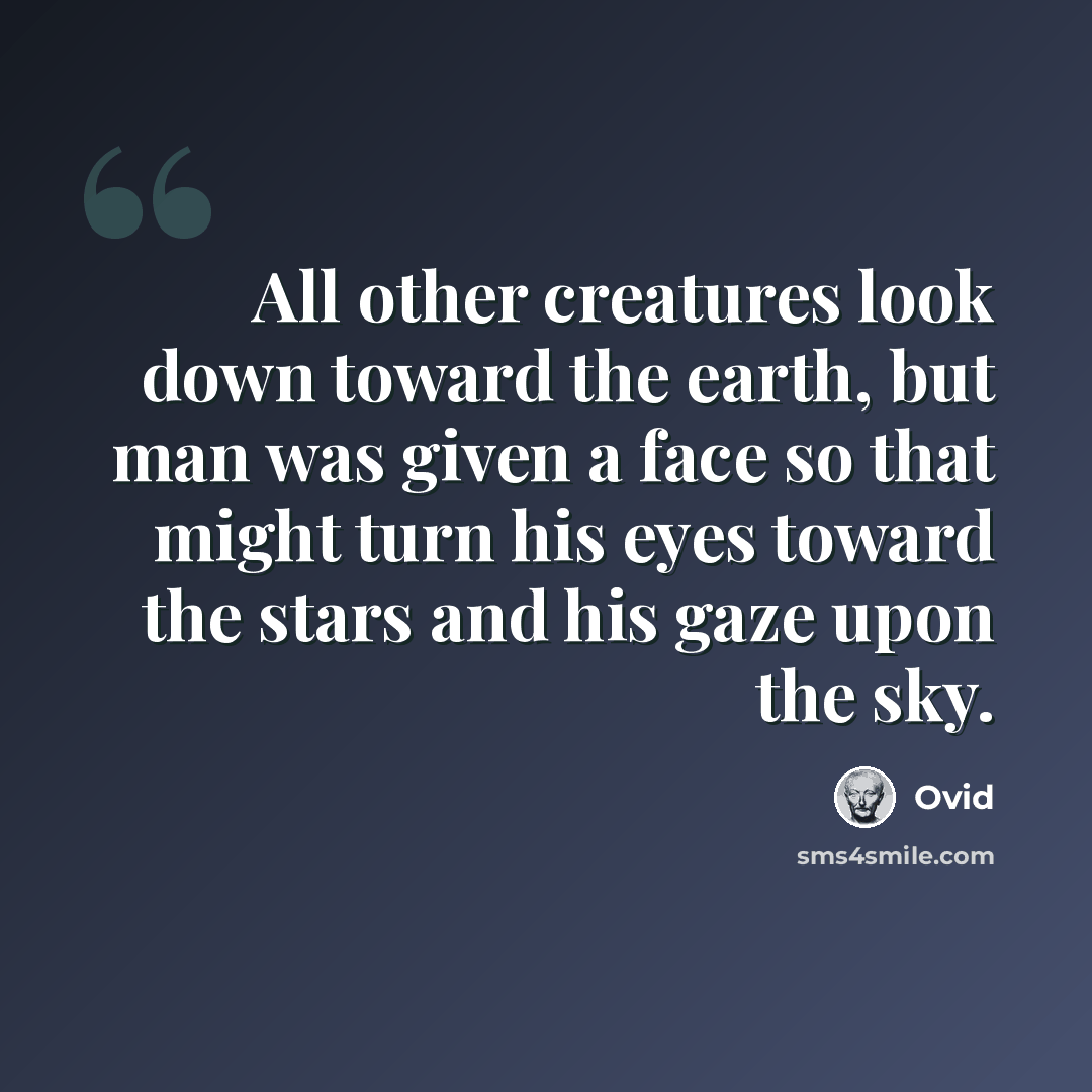 “All other creatures look down toward the earth, but man was given a face so that might turn his eyes toward the stars and his gaze upon the sky.” quote by Ovid