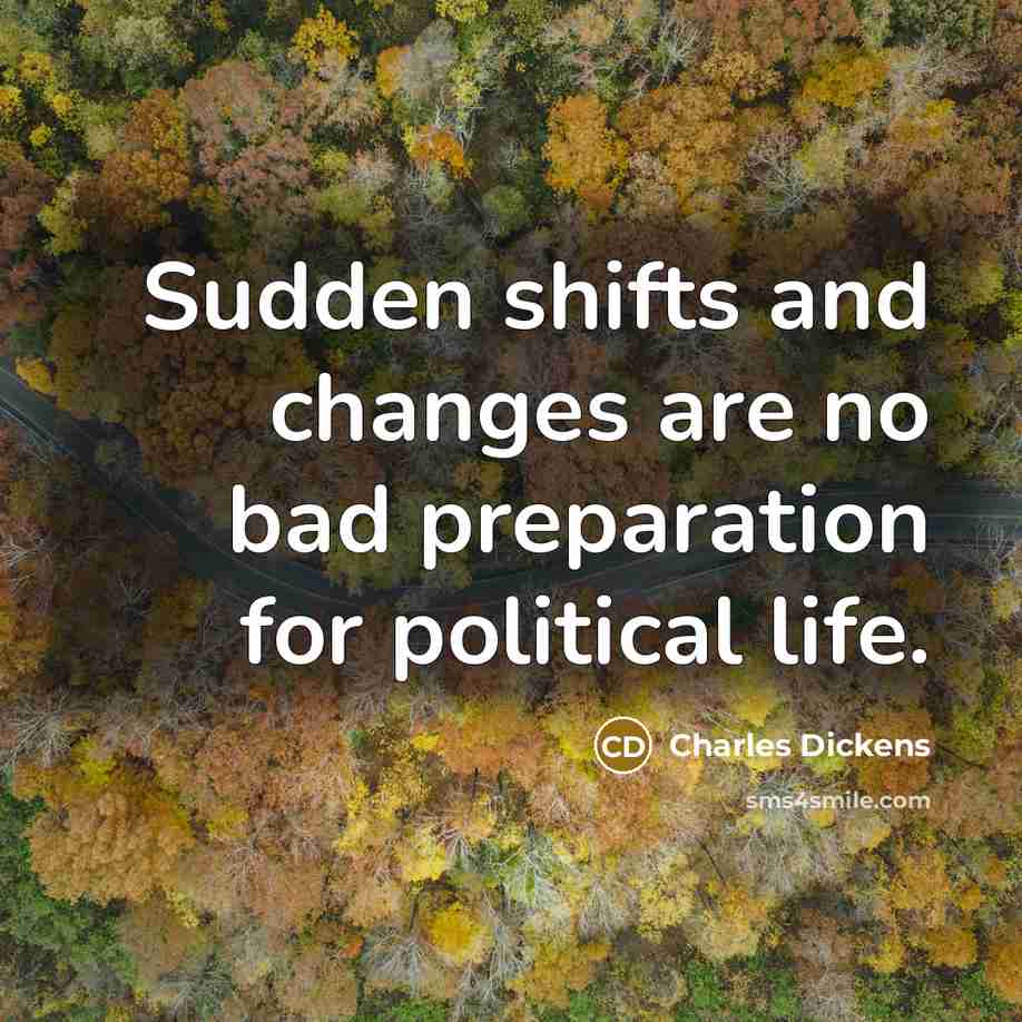 “Sudden shifts and changes are no bad preparation for political life.” quote by Charles Dickens
