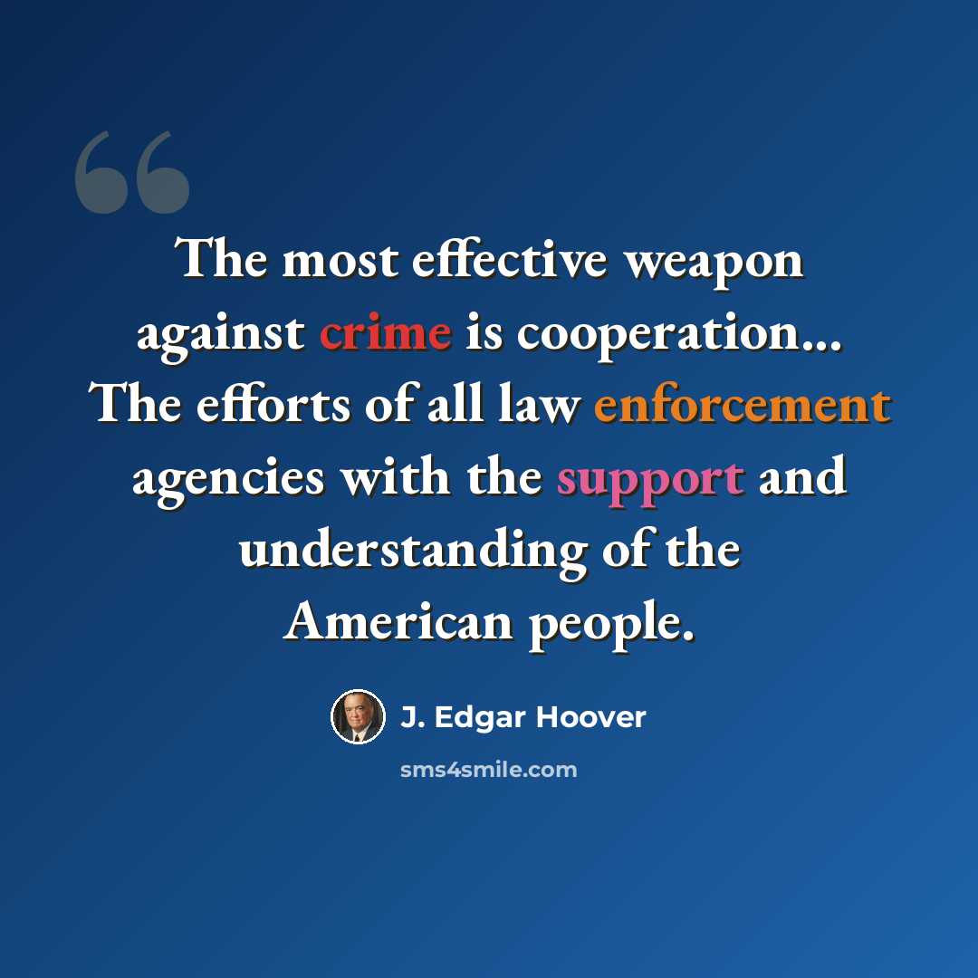 “The most effective weapon against crime is cooperation... The efforts of all law enforcement agencies with the support and understanding of the American people.” quote by J. Edgar Hoover