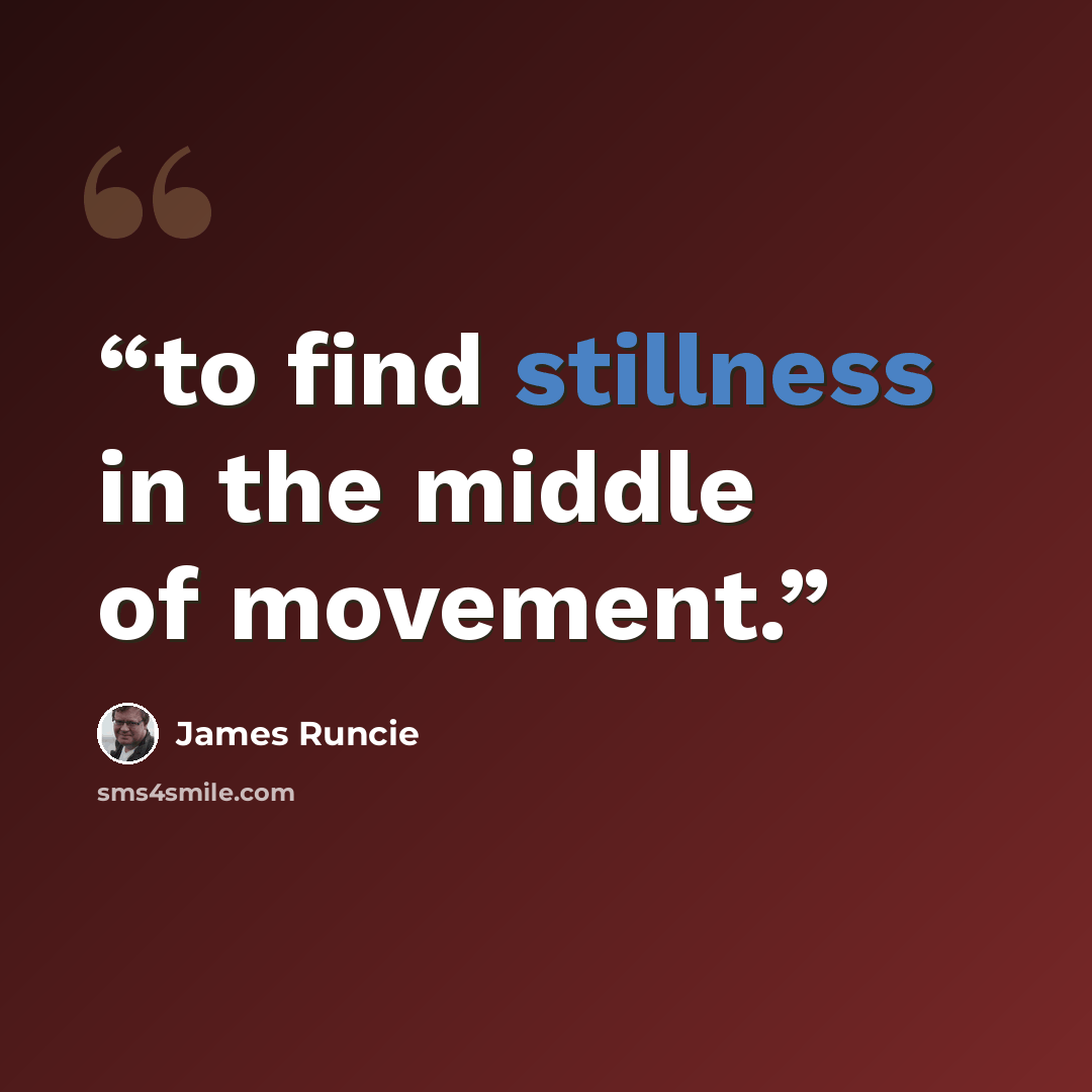“to find stillness in the middle of movement.” quote by James Runcie