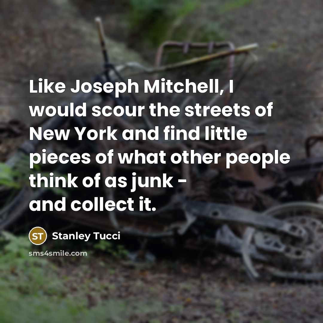 “Like Joseph Mitchell, I would scour the streets of New York and find little pieces of what other people think of as junk - and collect it.” quote by Stanley Tucci