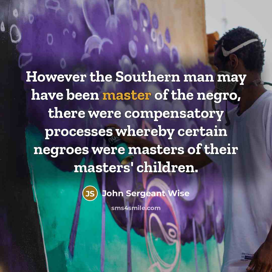 “However the Southern man may have been master of the negro, there were compensatory processes whereby certain negroes were masters of their masters' children.” quote by John Sergeant Wise