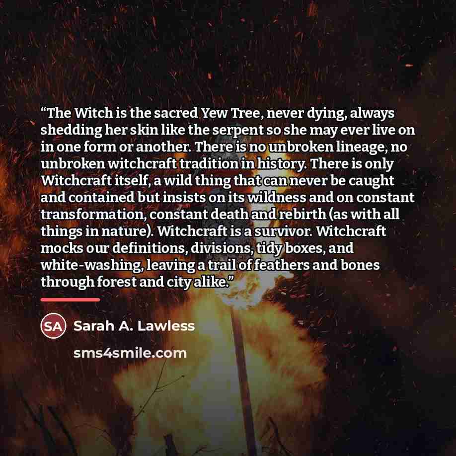 “The Witch is the sacred Yew Tree, never dying, always shedding her skin like the serpent so she may ever live on in one form or another. There is no unbroken lineage, no unbroken witchcraft tradition in history. There is only Witchcraft itself, a wild thing that can never be caught and contained…” quote by Sarah A. Lawless