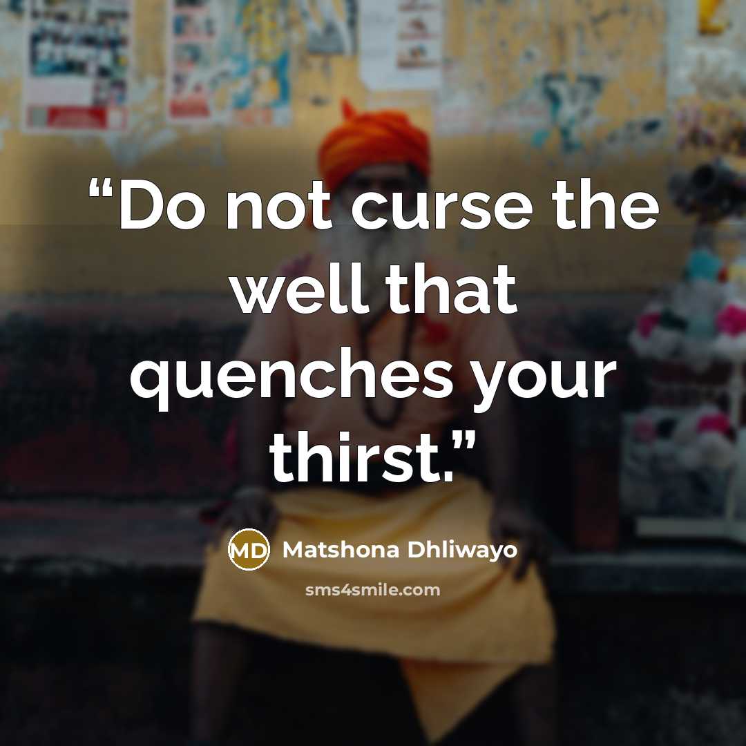 “Do not curse the well that quenches your thirst.” quote by Matshona Dhliwayo
