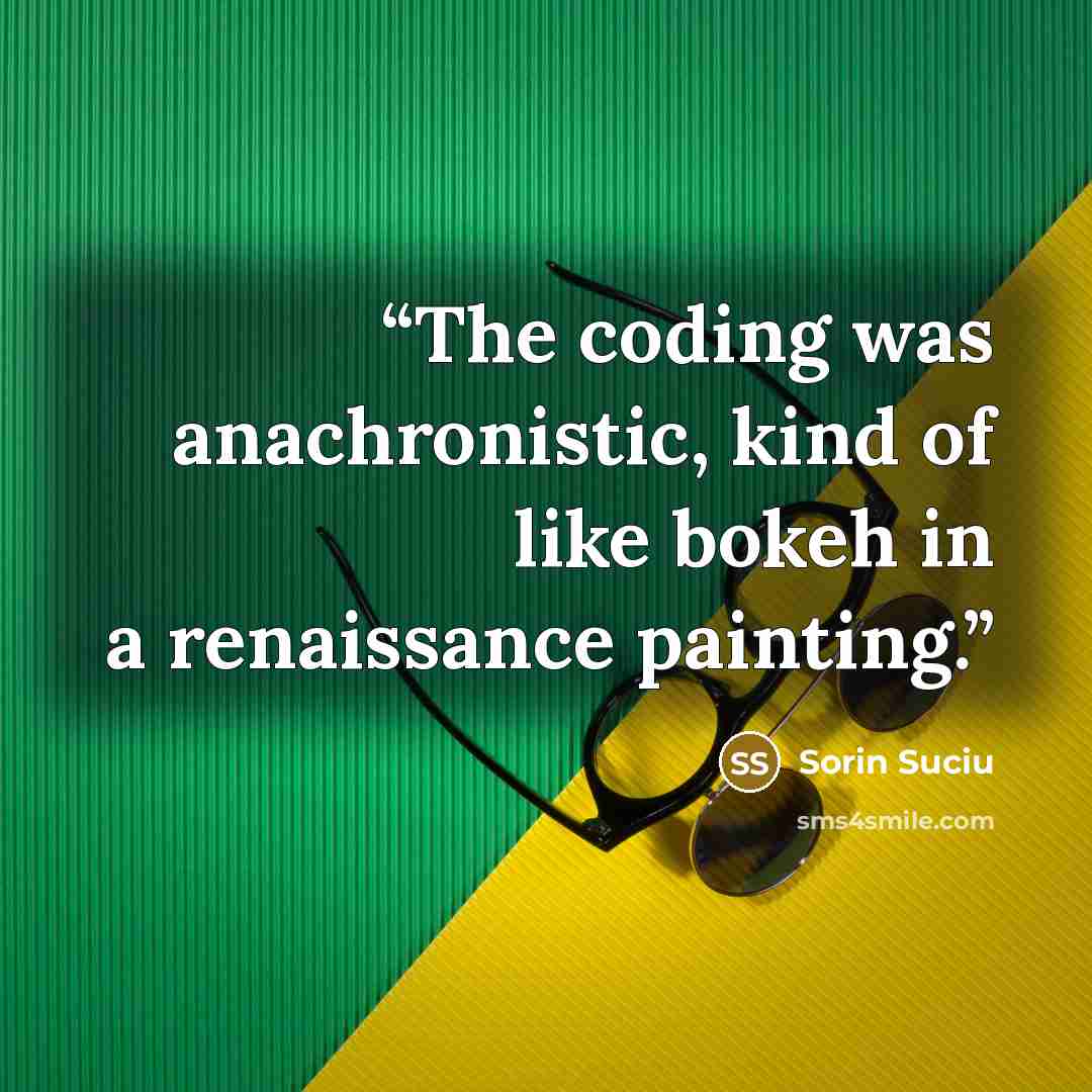 “The coding was anachronistic, kind of like bokeh in a renaissance painting.” quote by Sorin Suciu
