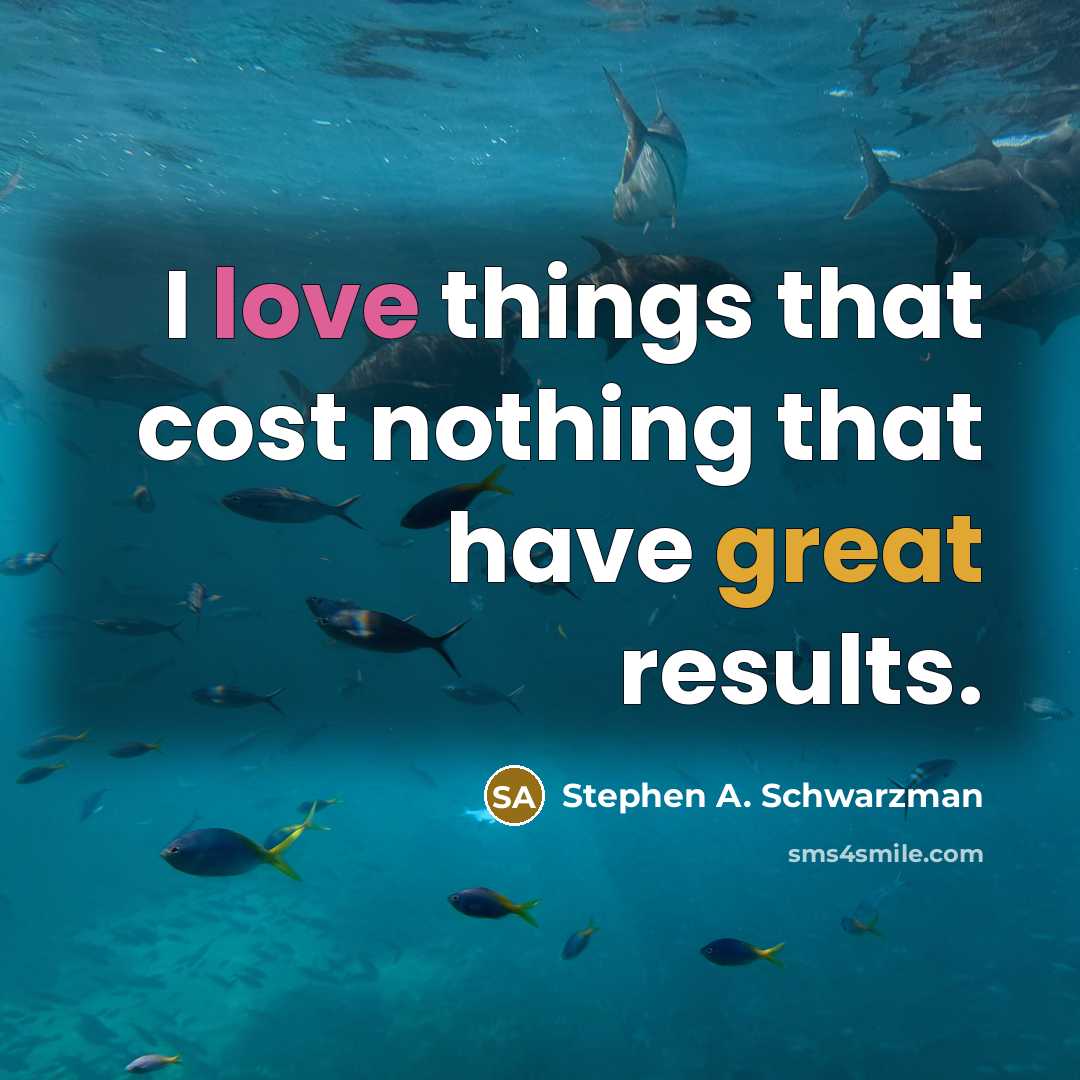 “I love things that cost nothing that have great results.” quote by Stephen A. Schwarzman