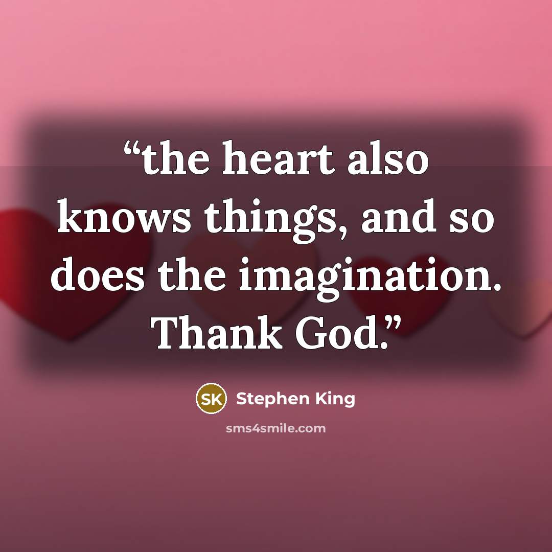“the heart also knows things, and so does the imagination. Thank God.” quote by Stephen King