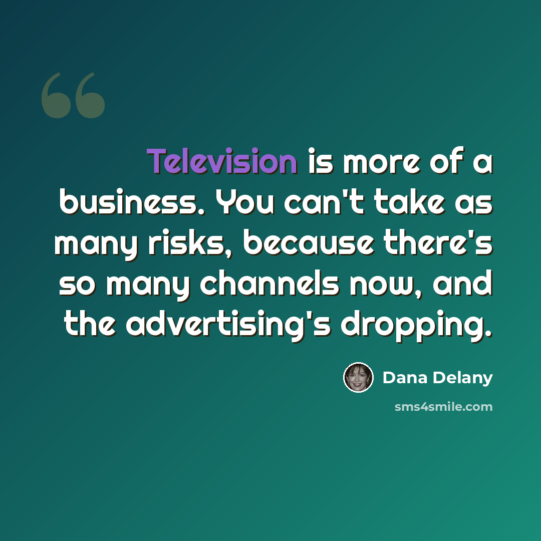 “Television is more of a business. You can't take as many risks, because there's so many channels now, and the advertising's dropping.” quote by Dana Delany