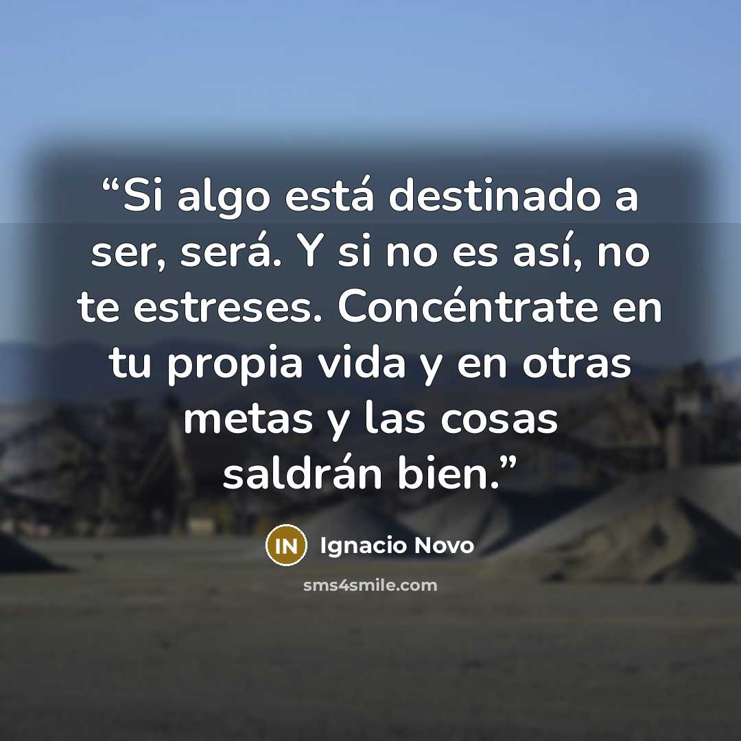 “Si algo está destinado a ser, será. Y si no es así, no te estreses. Concéntrate en tu propia vida y en otras metas y las cosas saldrán bien.” quote by Ignacio Novo