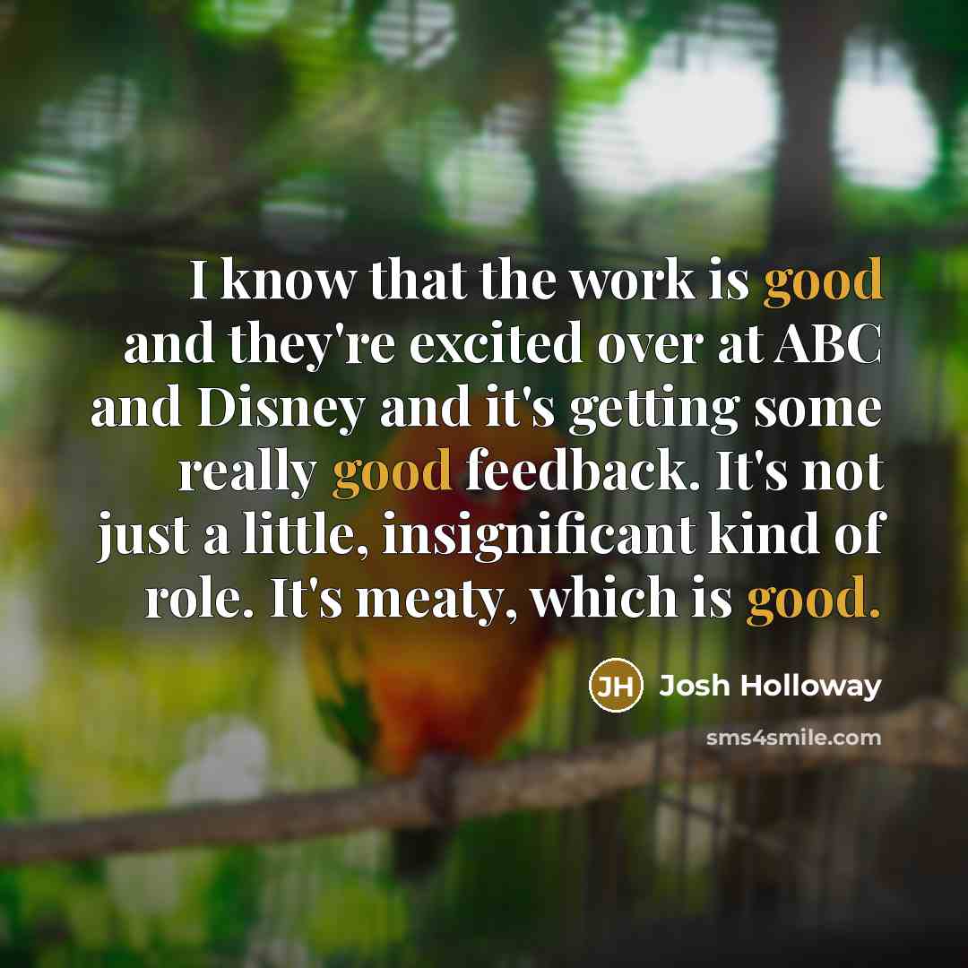 “I know that the work is good and they're excited over at ABC and Disney and it's getting some really good feedback. It's not just a little, insignificant kind of role. It's meaty, which is good.” quote by Josh Holloway